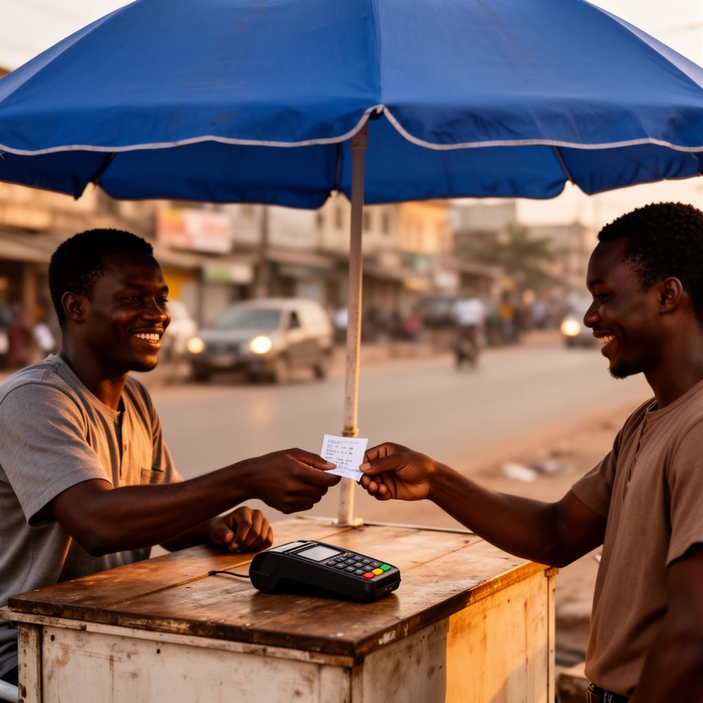 ZinPay agent serving a customer at a roadside kiosk